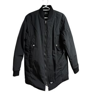 NEW ZARA Oversized Full Zip Quilted Flight Jacket in Black SZ M